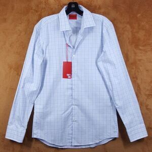 HUGO BOSS Shirt Mens 15 38 Blue Check Plaid Button Up Slim Fit KENNO $128